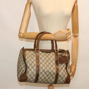 GUCCI GG Supreme Boston Bag PVC Leather Beige Authentic